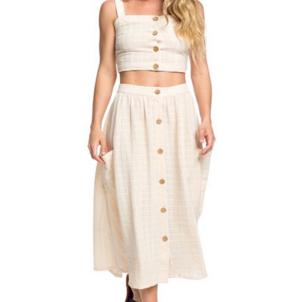 Feather Dance Midi Buttoned Skirt